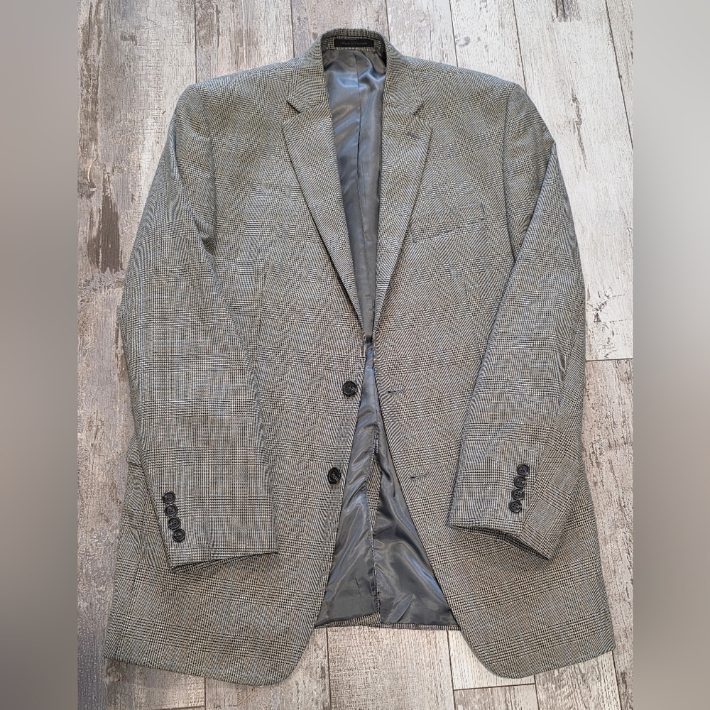 42L Men's Ralph Lauren Chaps Blazer Tartan Windowpane Light Gray Sport Coat